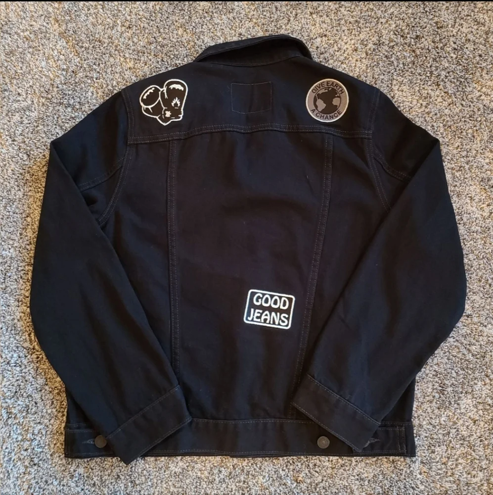 Levi's Trucker Denim Jean Jacket Peace Love Youth Kids Black Retro Vintage Lg